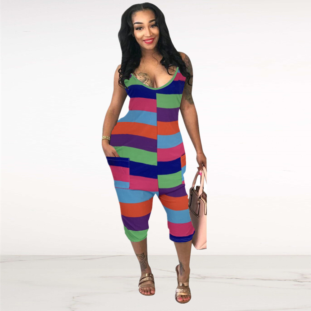 Sexy Colorful Straps Pocket Jumpsuit