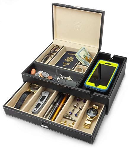 Mens jewelry Box Organizer with Large Smartphone Charging Station