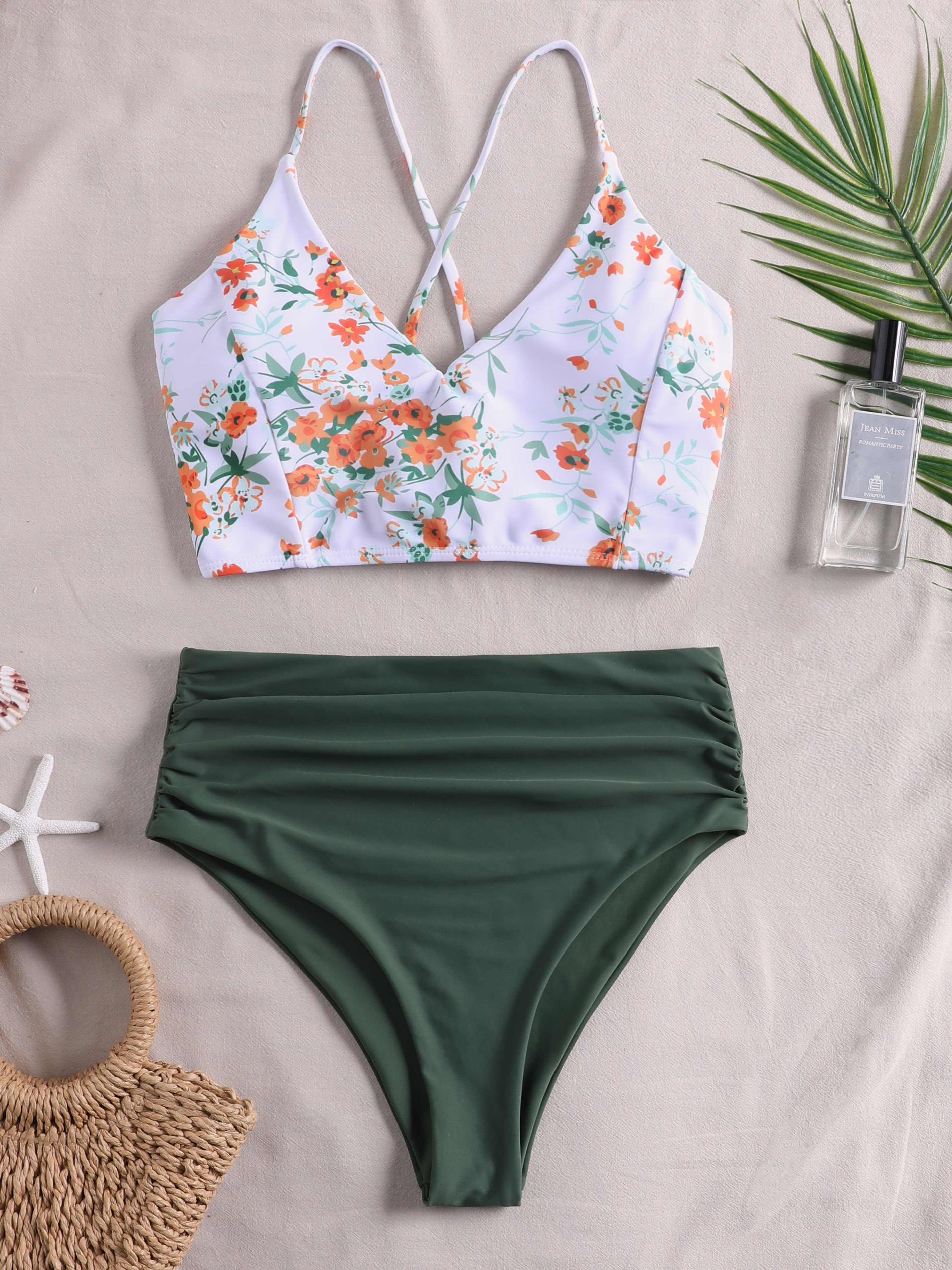 Floral Print Cinched Side Backless Bikini