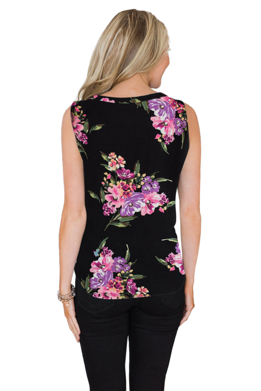 Black Touch The Sky Open Front Floral Tank Top