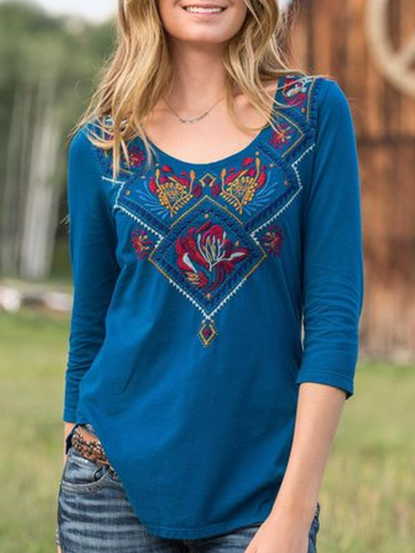 Plain Crew Nec 3/4 Sleeve Shirts & Tops