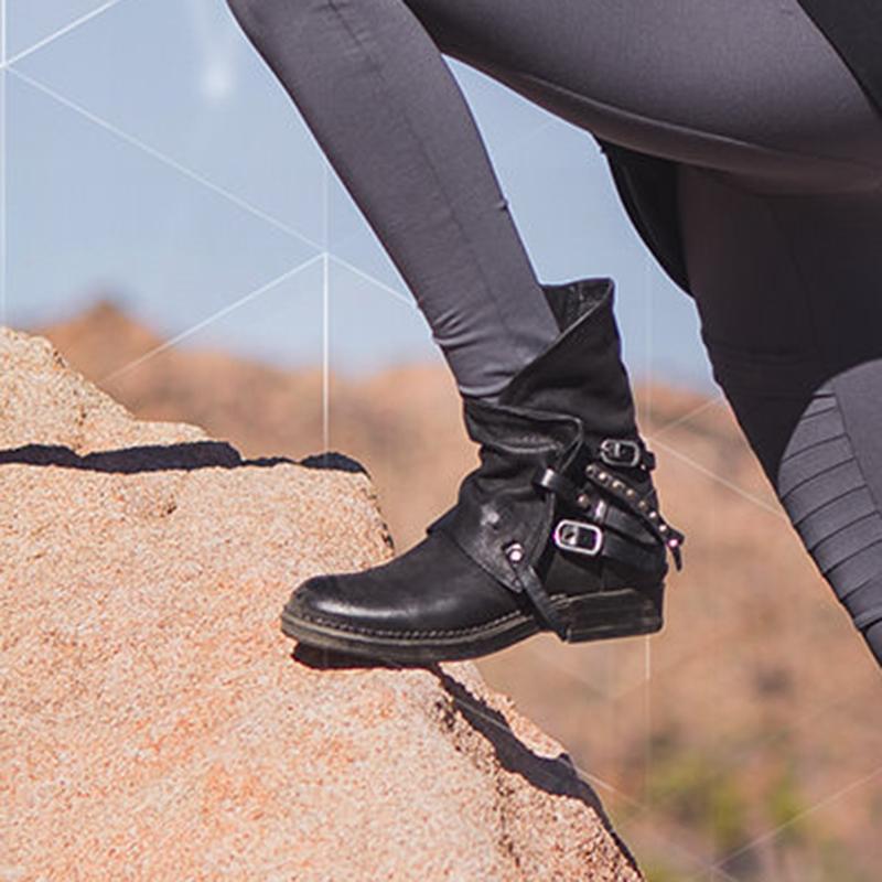 Women's casual buckle belt zipper boots