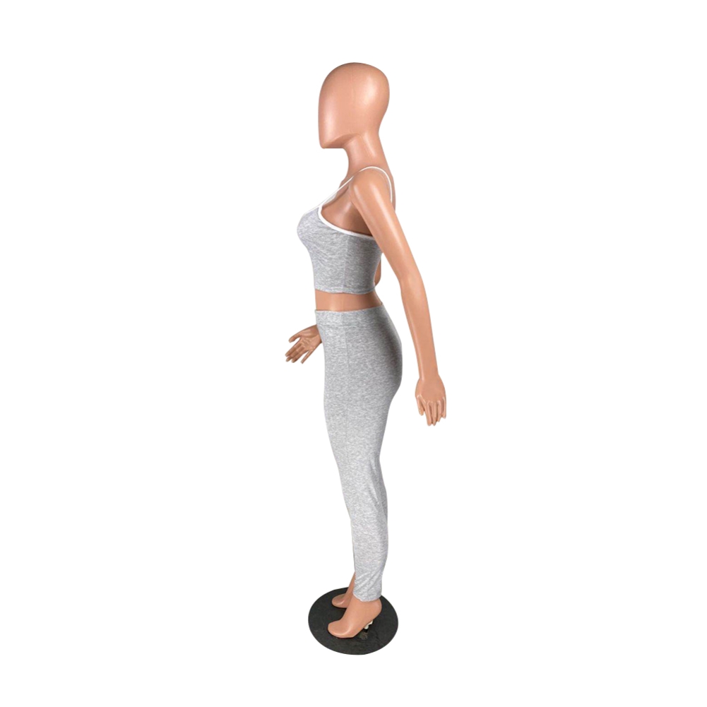 Sports Plain Strap Crop Top and High Waist Legging Set