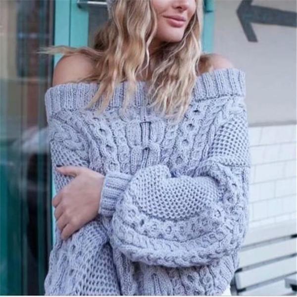 Sexy one word led off-the-shoulder solid color sweater