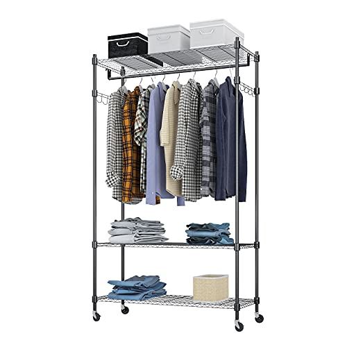 3 Tired Rolling Garment Rack with Adjustable Wire Shelf Hold Up to 400Lbs