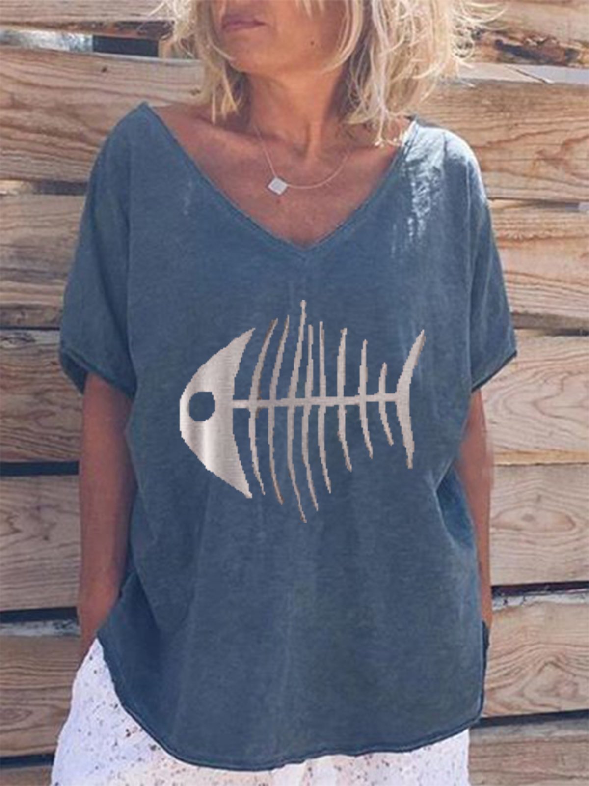 Casual V Neck Short Sleeve Printed Shirts