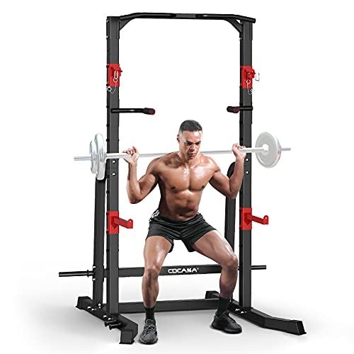 CDCASA Power Squat Rack, Adjustable Exercise Power Cage, Multi-Function J-Hook Power Tower with Pull Up Bar