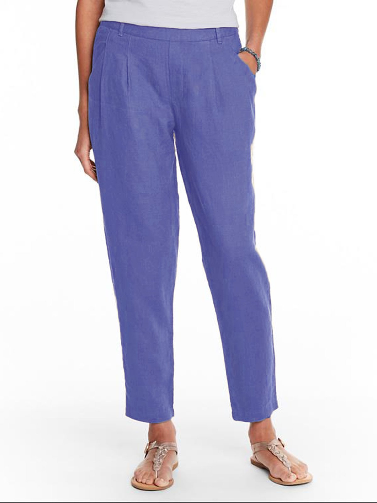 Casual Pleated Solid Pants