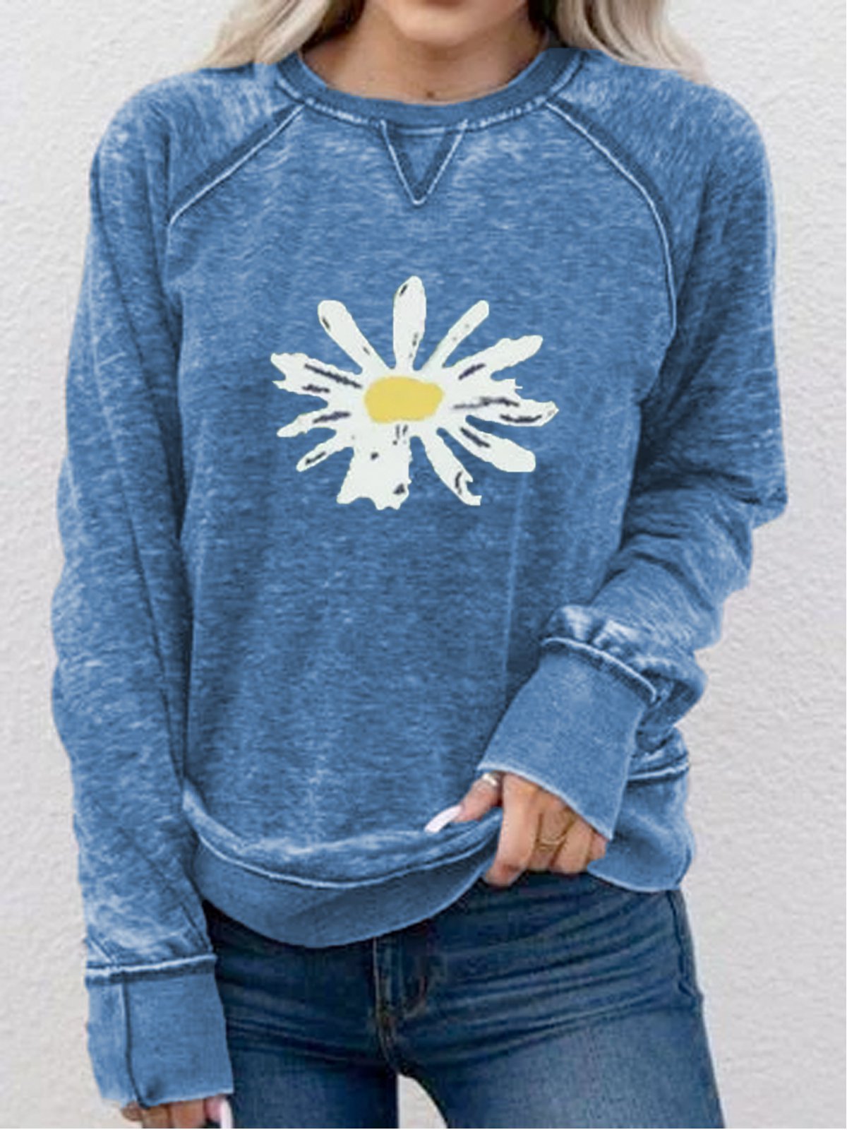 Casual Jersey Daisy print long sleeve sweatshirt
