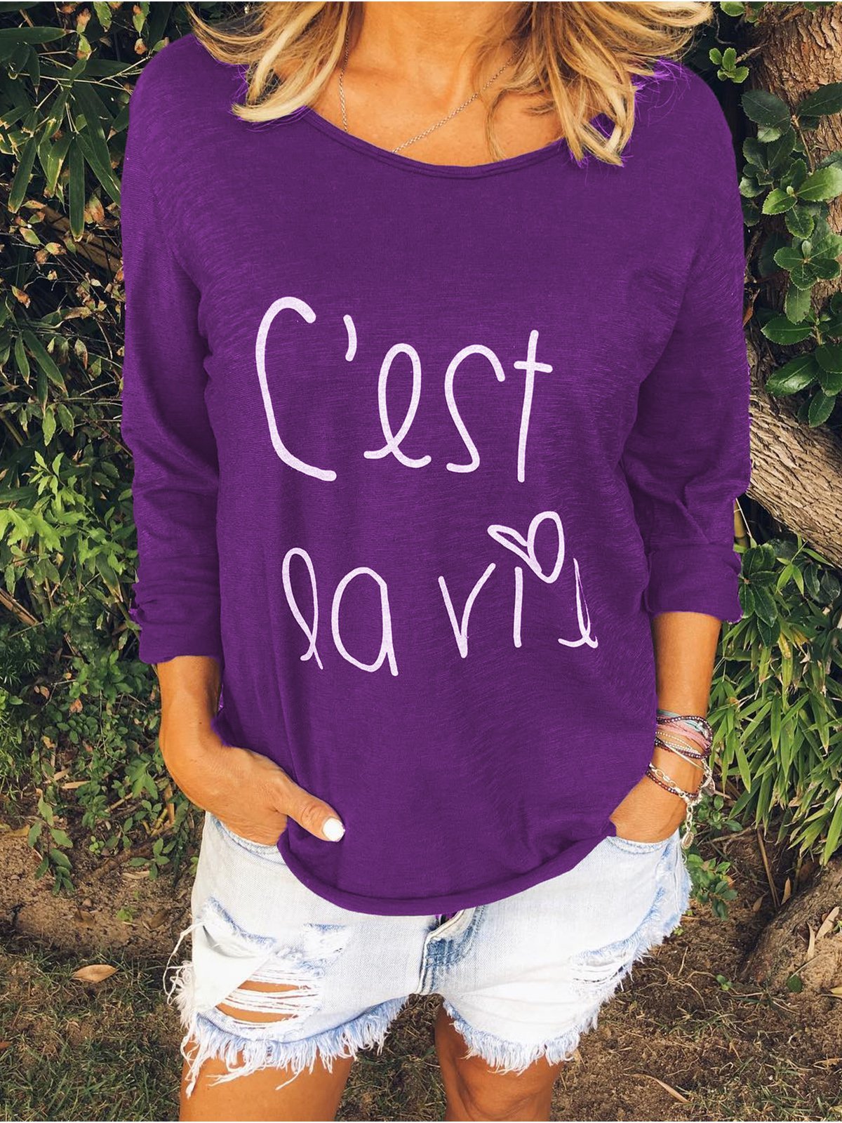 Long Sleeve Round Neck Cotton Shirts & Tops