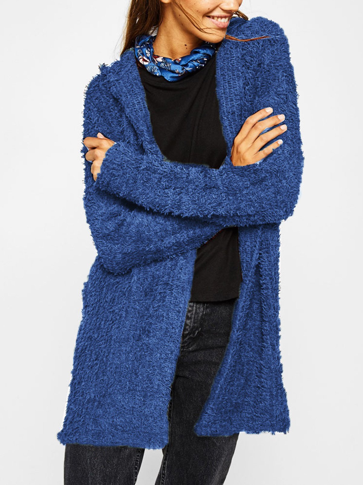 Solid Plain Hooded Casual Cardigans