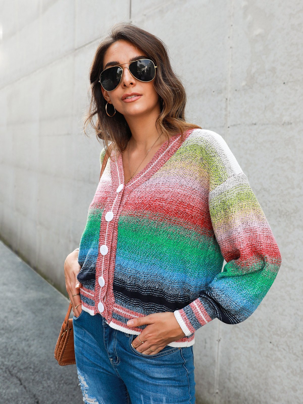 Ombre/tie-Dye Casual Shift Long Sleeve Outerwear