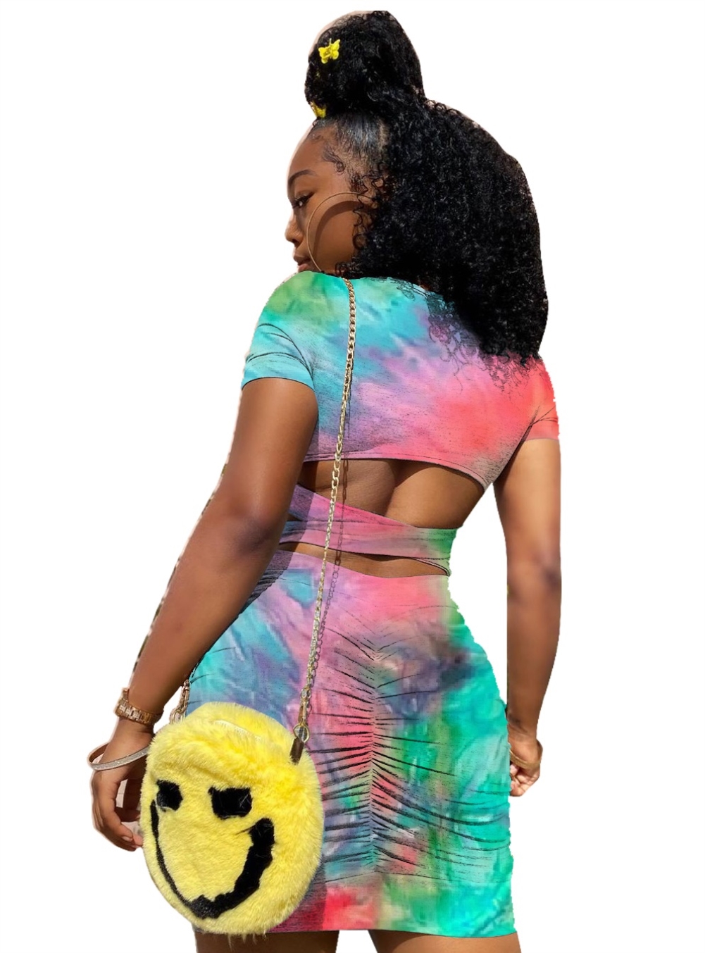Summer Tie Dye Scrunch Butt Sexy Mini Dress