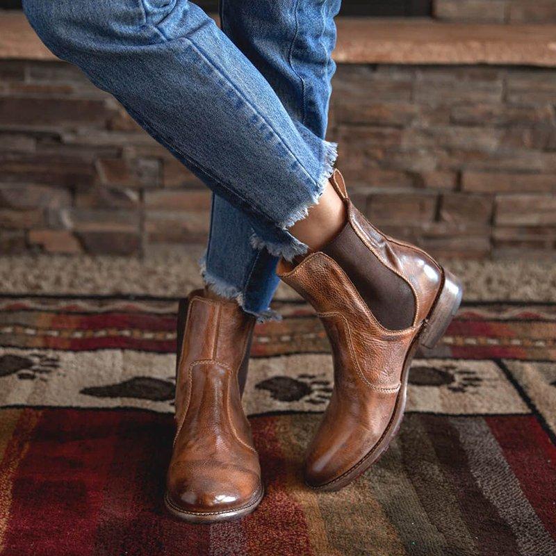 Women's Vintage Low Heel Plus Size Ankle Booties Slip-on Short Chelsea Boots