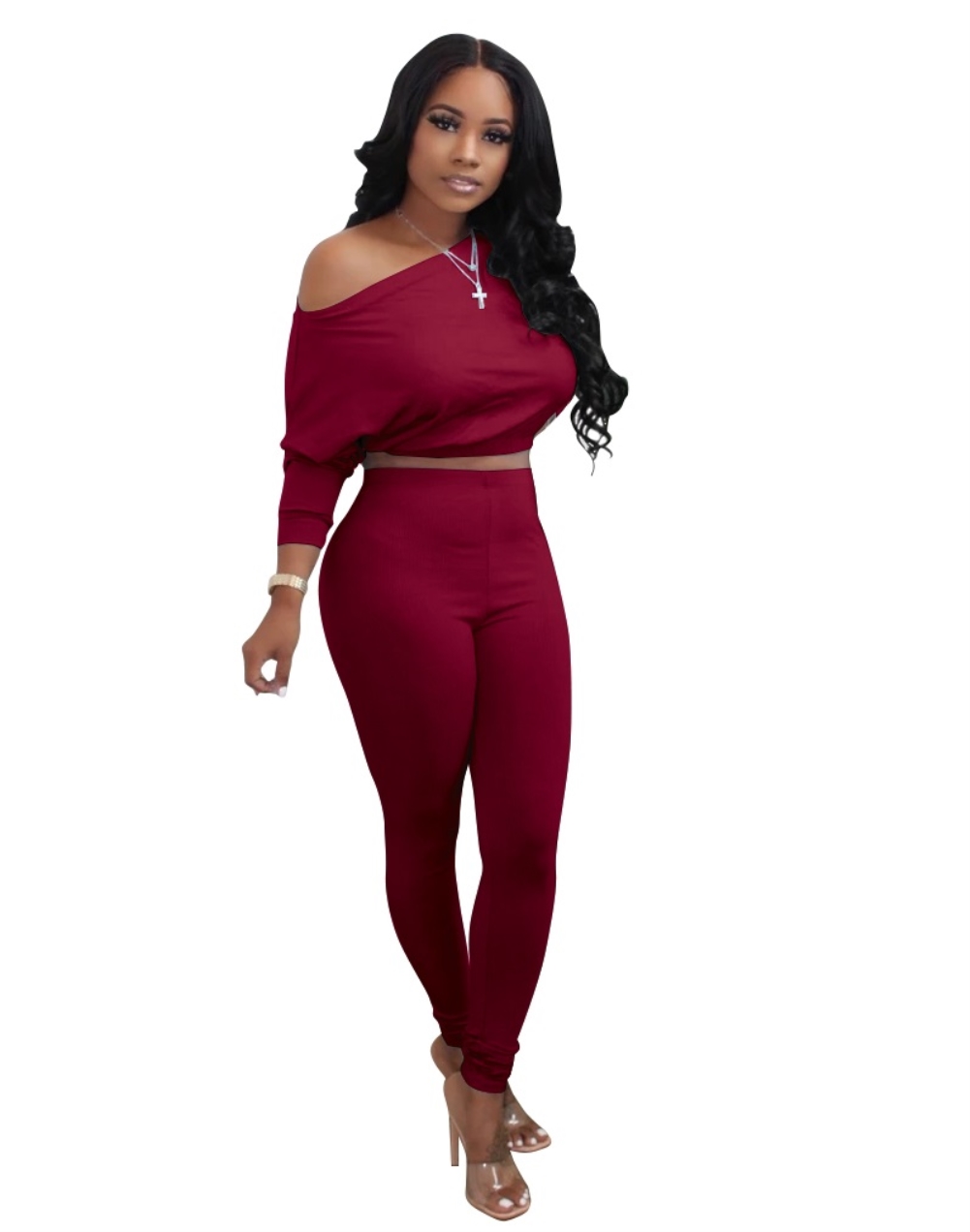 Fall Plain Crop Top and High Waist Legging Set