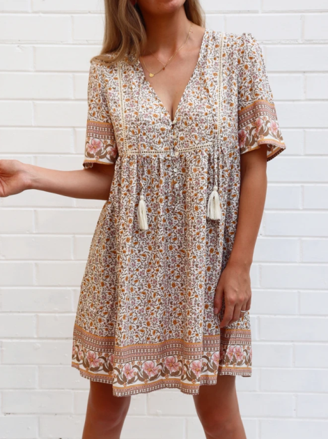 Orange Vintage Short Sleeve Dresses