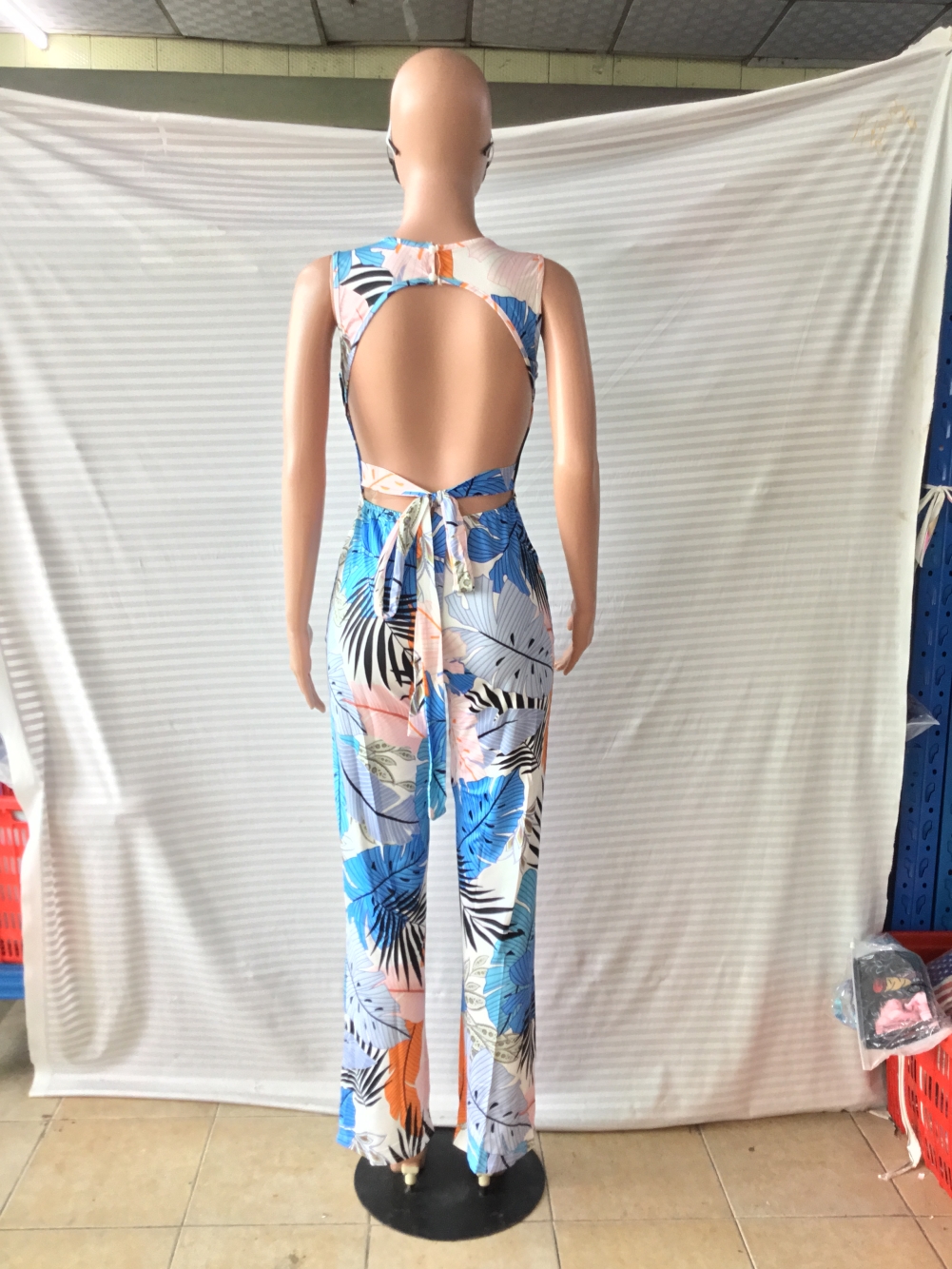 Open Back Sleeveless Floral Jumpsuit