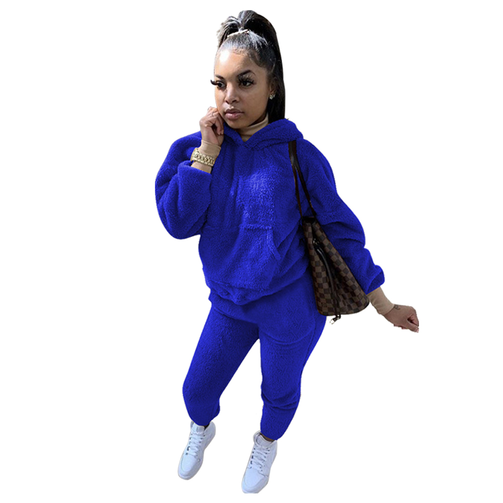 Plus Size Winter Fleece Hoody Plain Sweatsuit