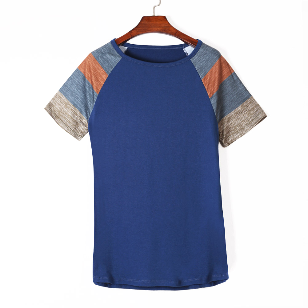 Blue Color Block Short Sleeve Loose Fit Top