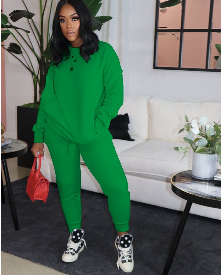 Autumn Casual Solid Plain Round Neck Sweatsuit