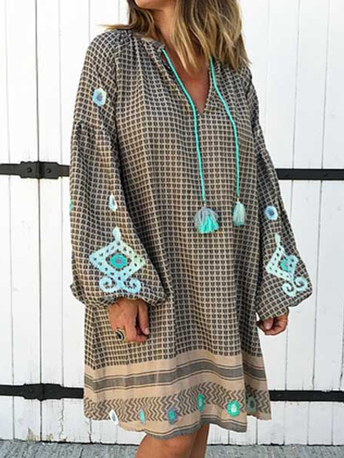 Women V Neck Casual Loose Tops Tunic Maxi Dress
