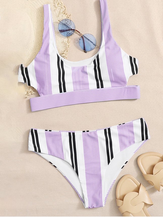 Stripe Print Cut Out Tank Bikini