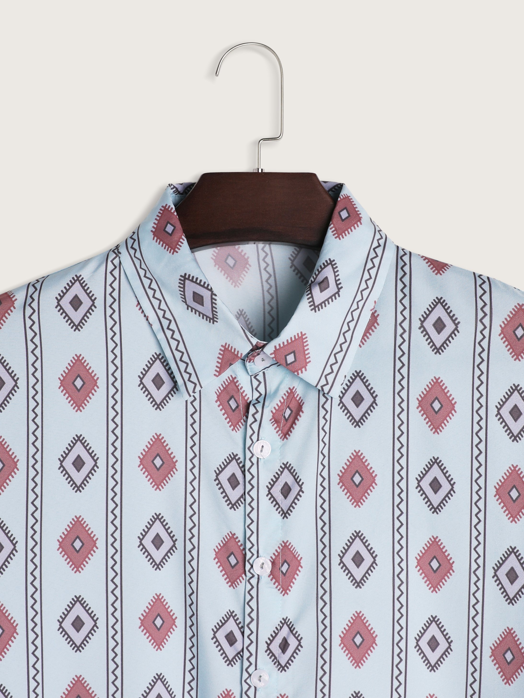 Men's Checked Diamond Graphic Long Sleeve Blouse