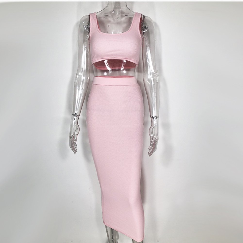 Solid Color Bra Top and Pencil Skirt