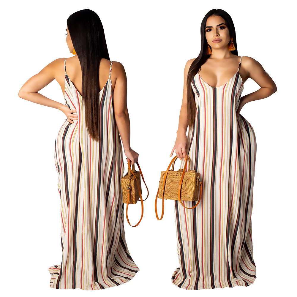Colorful Stripes Strap Long Dress