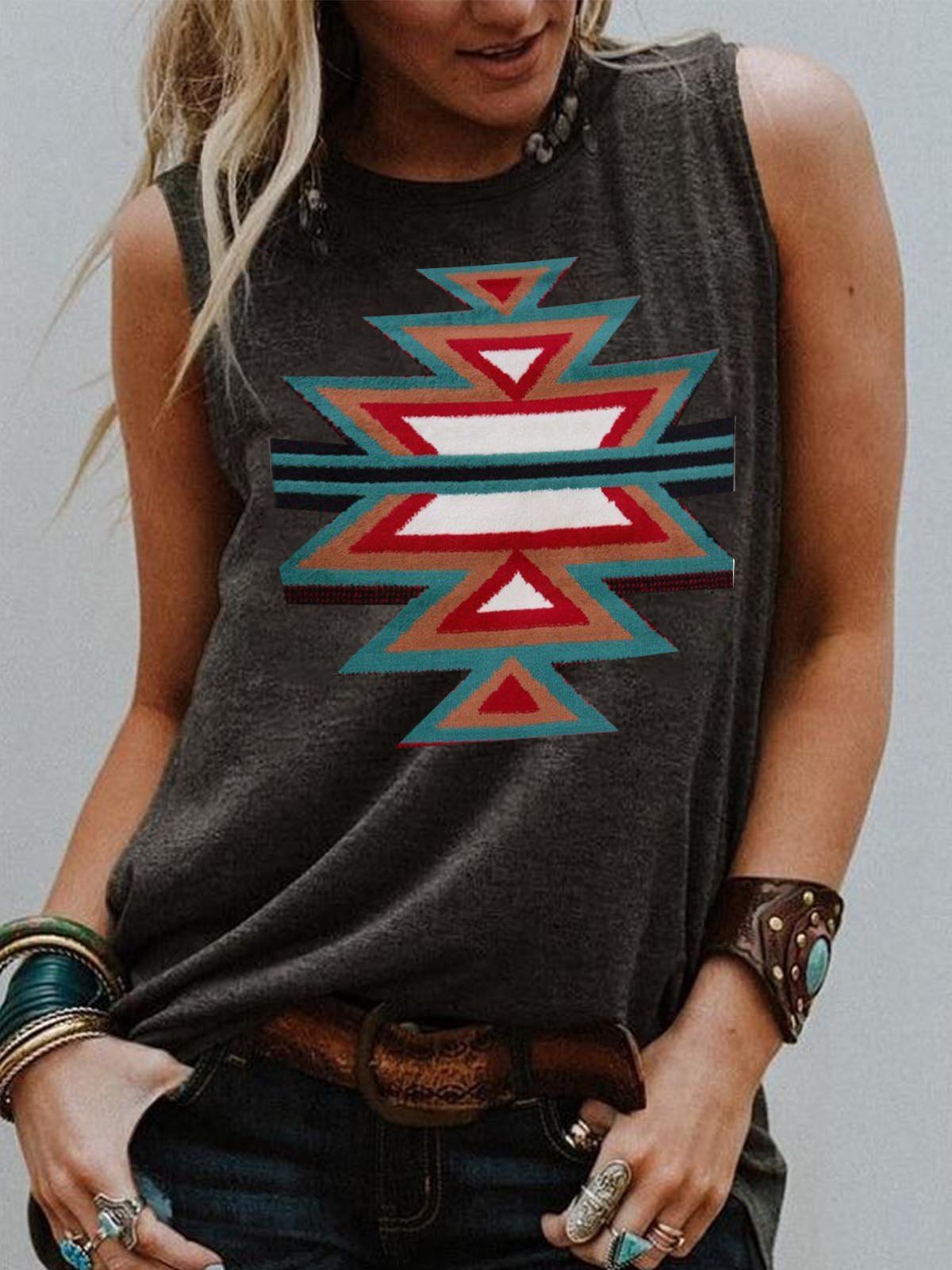 Printed Cold Shoulder Geometric Casual Shirts & Tops