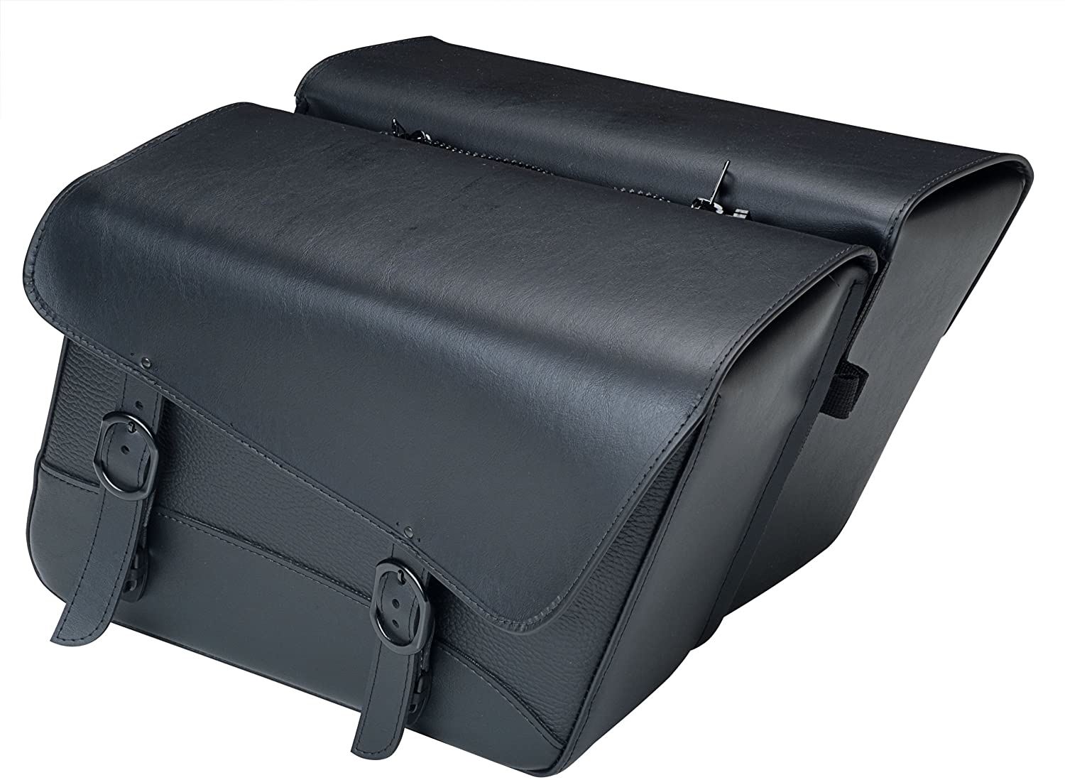 Synthetic Leather Large Slant Motorcycle Saddlebag Set, Black, Universal Fit