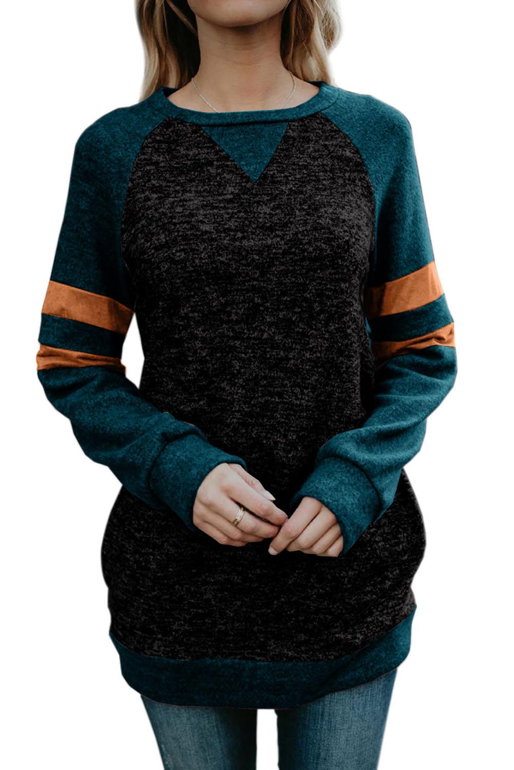 Green Fashion Casual Splice Loose Sweatshirt