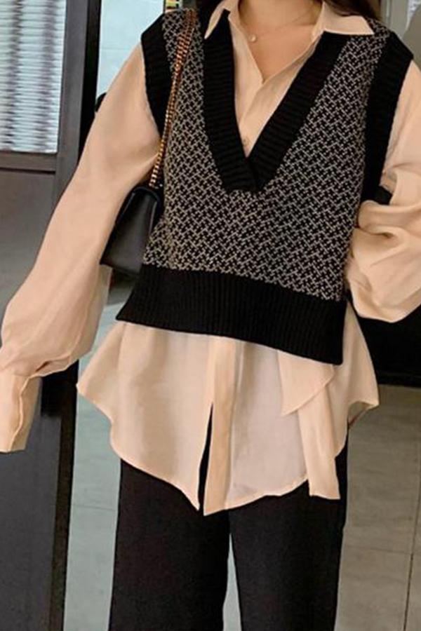Casual Loose V Neck Knitted Sweater Vest
