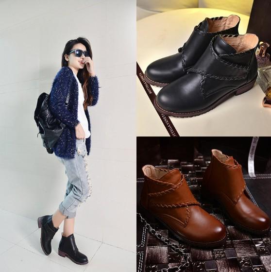 Brown Daily Chunky Heel PU Magic Tape Spring/Fall Boots