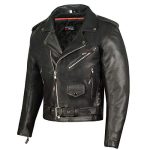 Men ICONIC Motorcycle Premium Natural Buffalo Leather Jacket w/ Side Lace / L