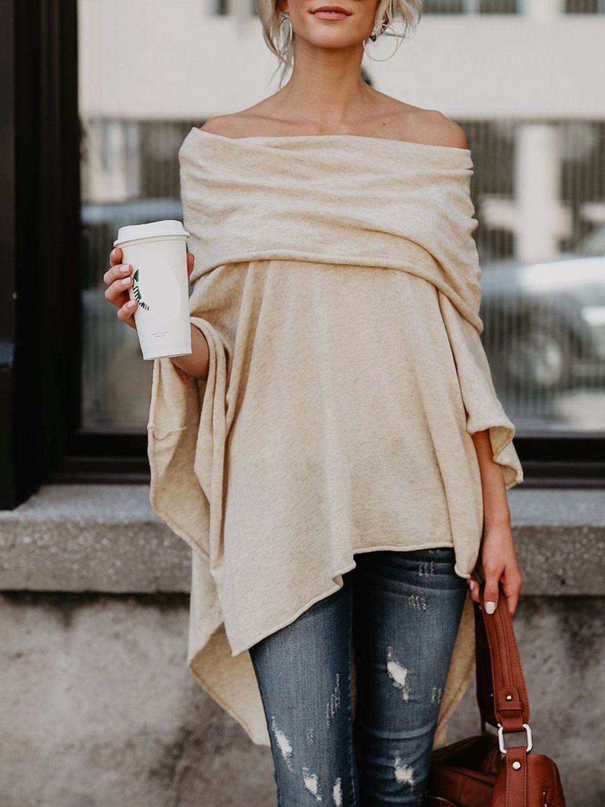 Off Shoulder Asymmetric A-line Batwing Tunic Top