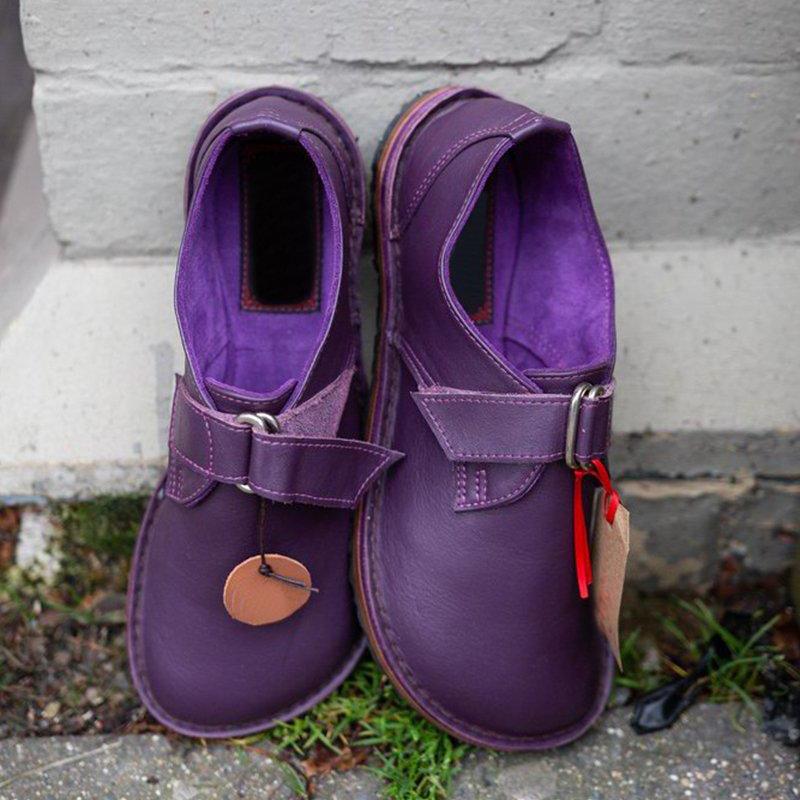 Women Soft Leather Adjustable Buckle Flat Loft Shoes