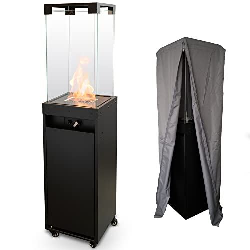 Planika Faro 59��� Propane Patio Heater with Waterproof UV Dust Cover (Wheels, Black Glass Pebbles, Gas Regulator Incl.) CE Certified and Tested Gas Deck Heater.
