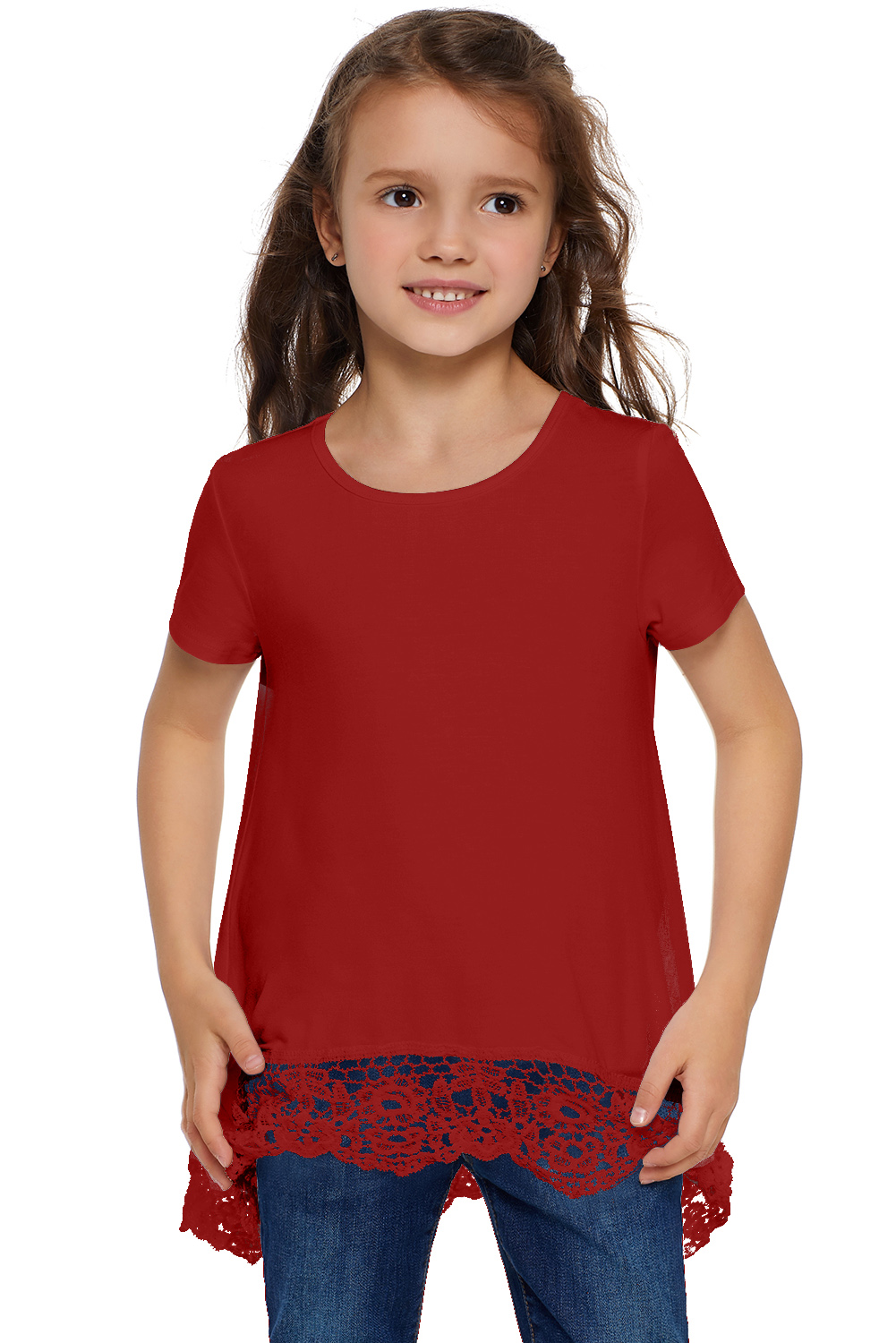 Red Girls Short-sleeved Top