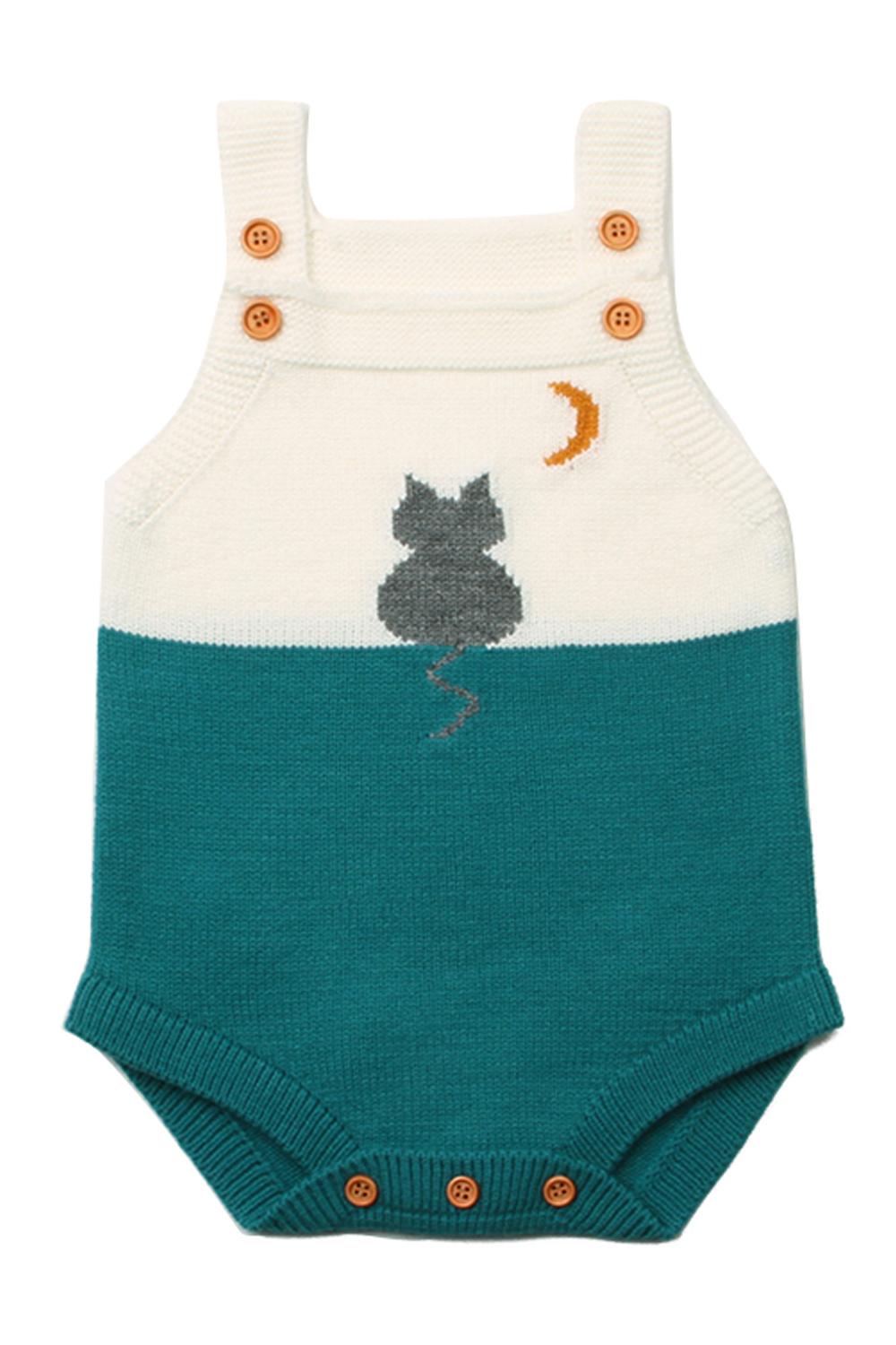 Green Cat Under the Moon Cotton Knit Infant Bodysuit