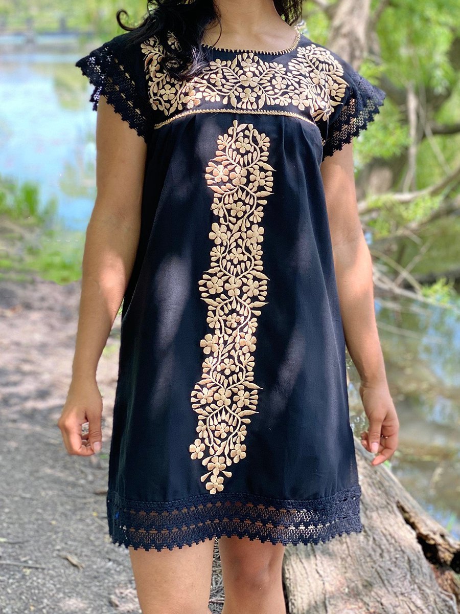 Vintage Paneled Short Sleeve Tribal Dresses