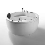 Hydromassage Round Jetted Soaking Tub with Right Side Drain and Waterfall Faucet