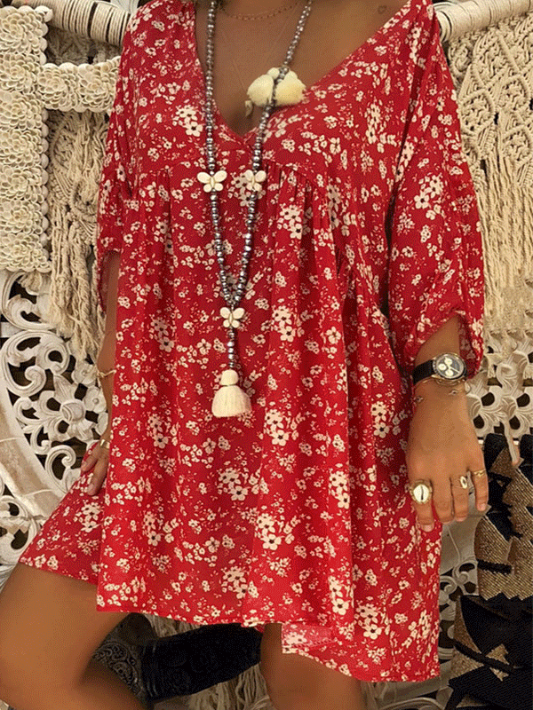 V Neck Floral Fall Dress