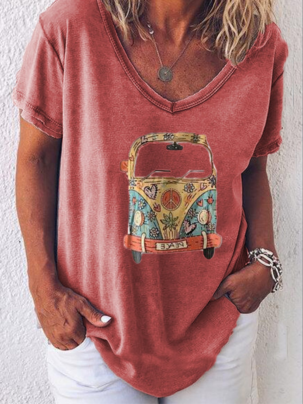V Neck Casual Short Sleeve Shirts & Tops