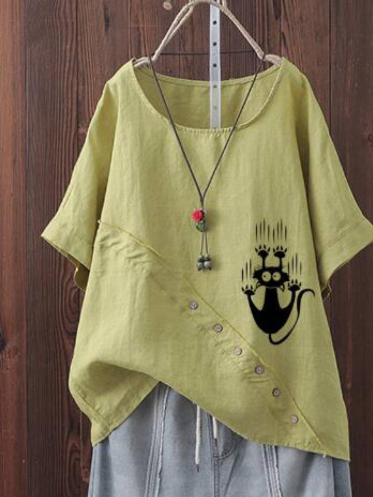 Casual Cotton-Blend Short Sleeve Shirts & Tops