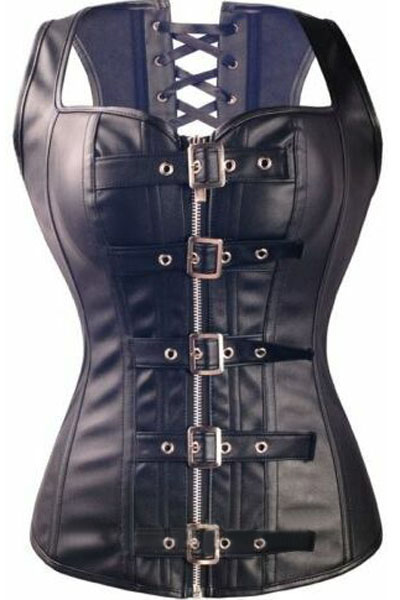 10 Steel Bone Reinforce Lace Up Leather Corset with Thong