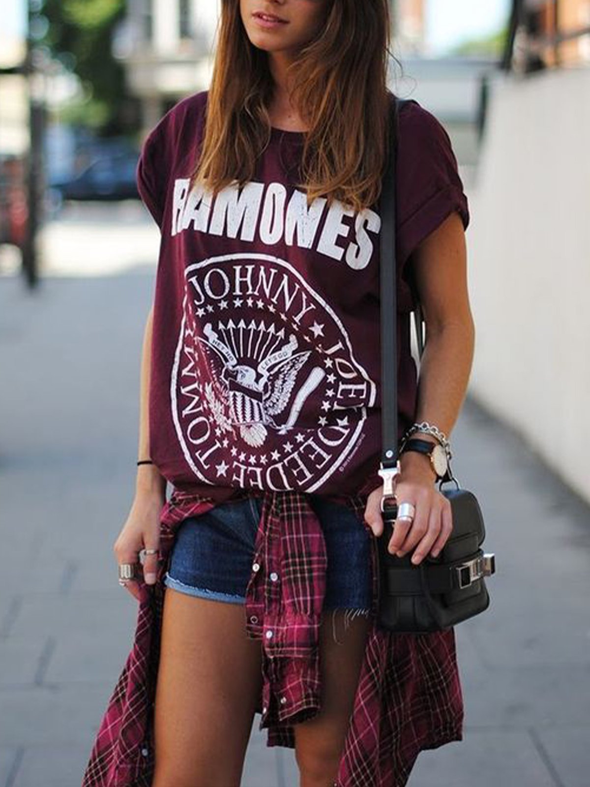 Casual knitted crew neck print T-shirt