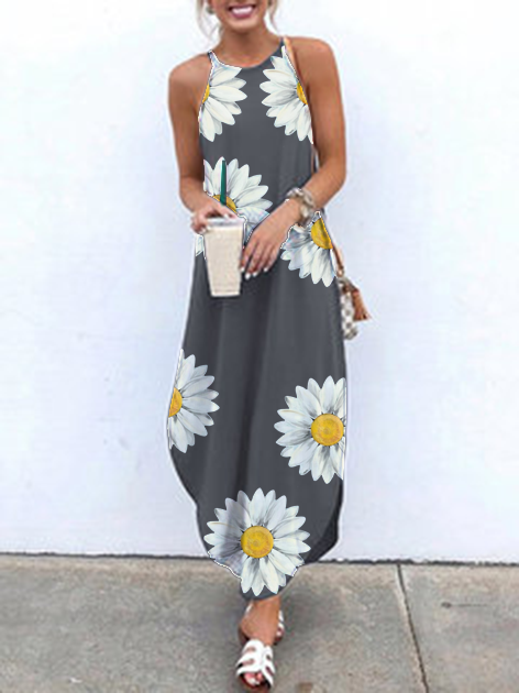 Gray Floral A-Line Knitted Dresses