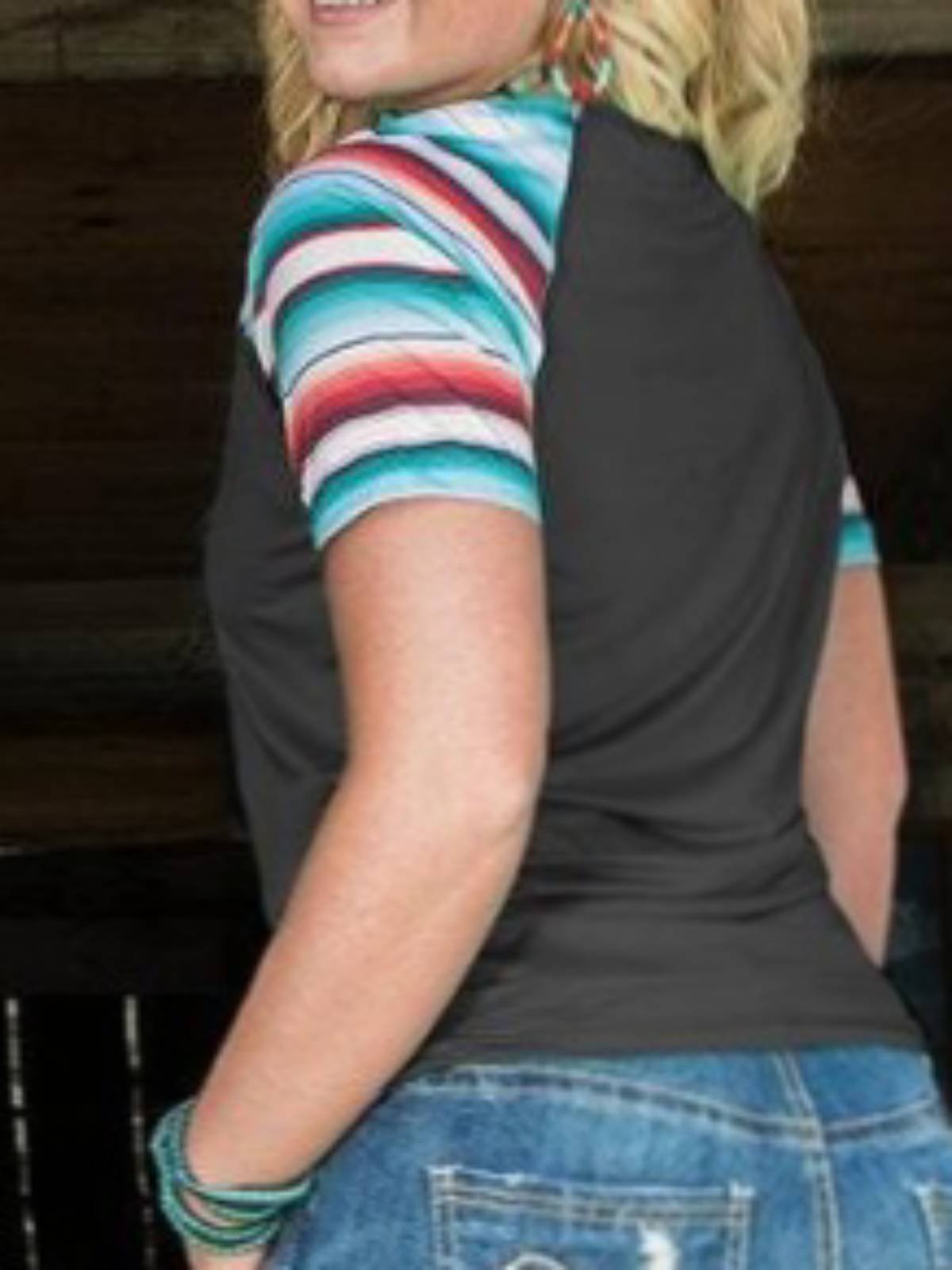 Short Sleeve Cotton-Blend Stripes Paneled  Tops