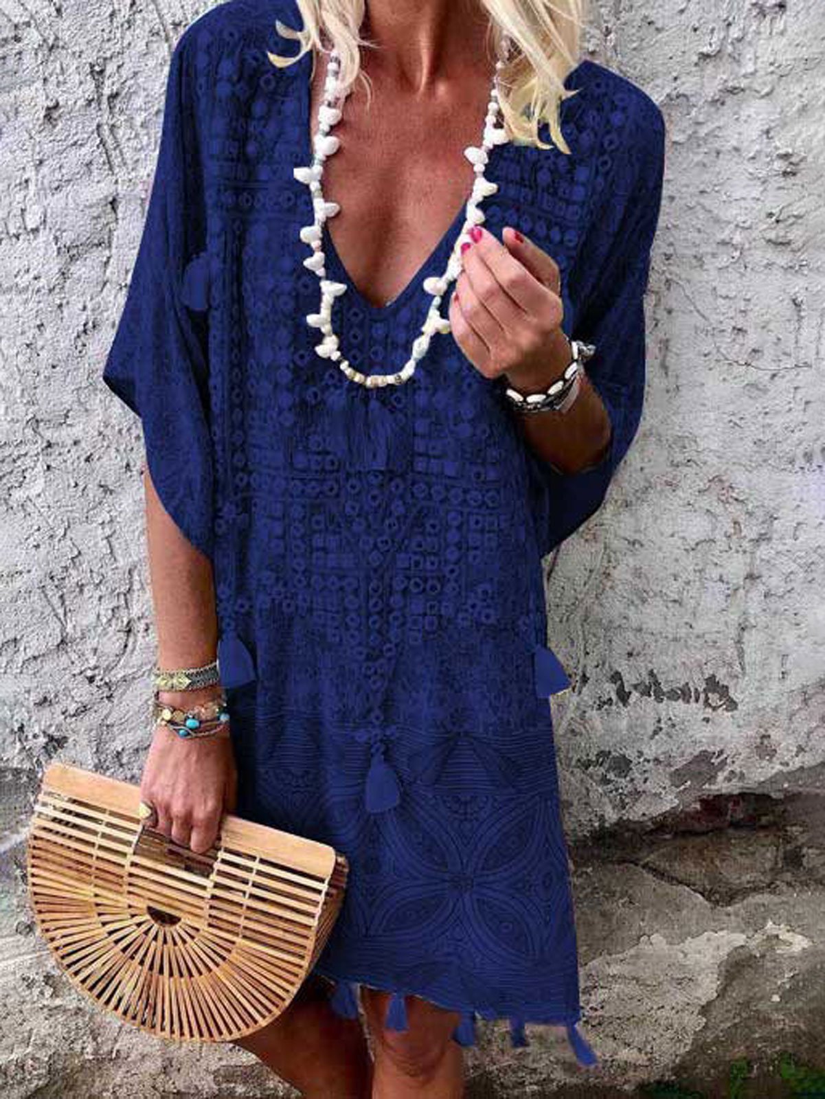 Floral Tassel Printed Casual Summer Above  Knee Shift Dresses #653094